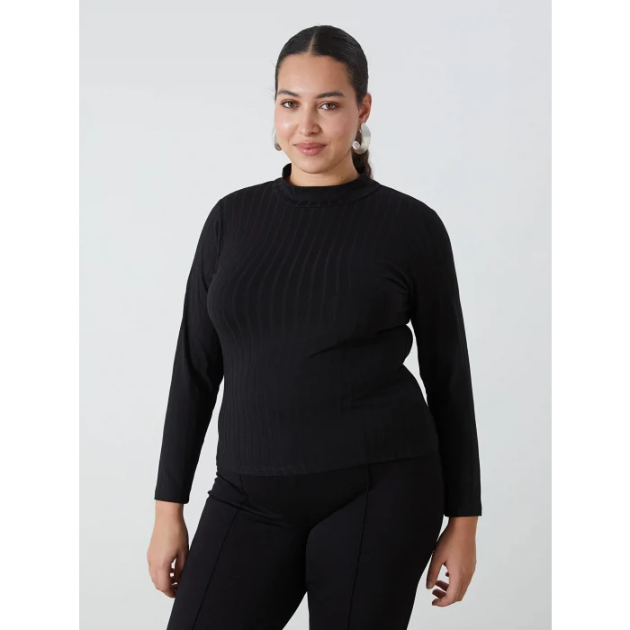 LCWAIKIKI Basic Siyah Dik Yaka Düz Uzun Kollu Kadın Body