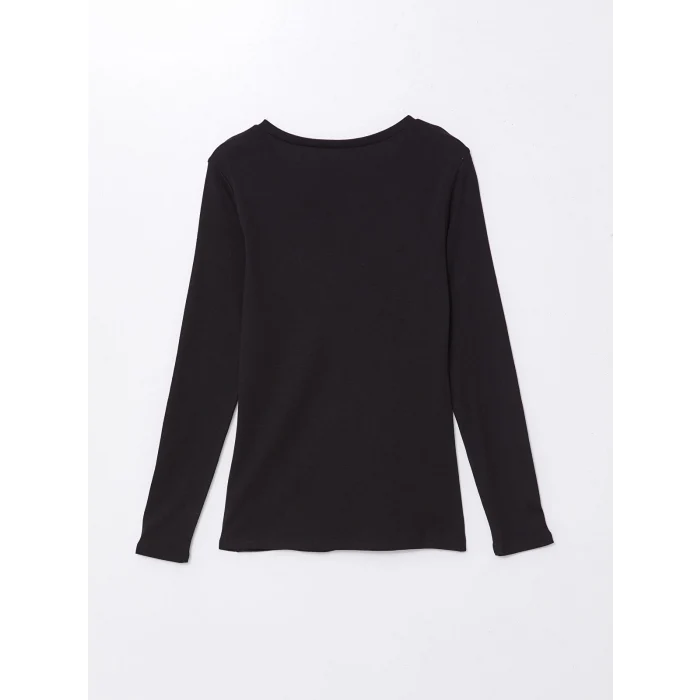 LCWAIKIKI Basic Siyah V Yaka Düz Uzun Kollu Kadın Tişört