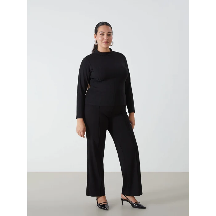 LCWAIKIKI Basic Siyah Dik Yaka Düz Uzun Kollu Kadın Body