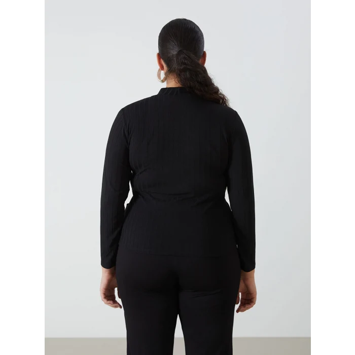 LCWAIKIKI Basic Siyah Dik Yaka Düz Uzun Kollu Kadın Body