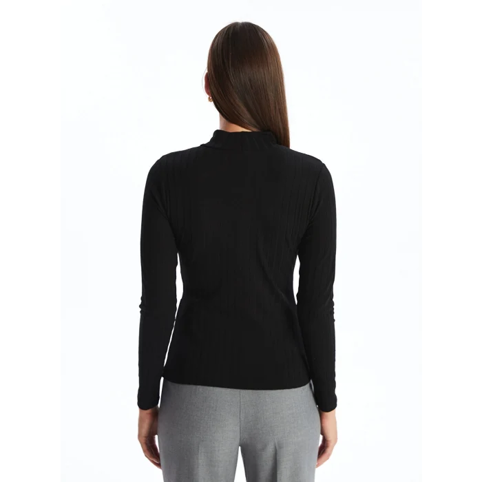 LCWAIKIKI Basic Siyah Dik Yaka Düz Uzun Kollu Kadın Body