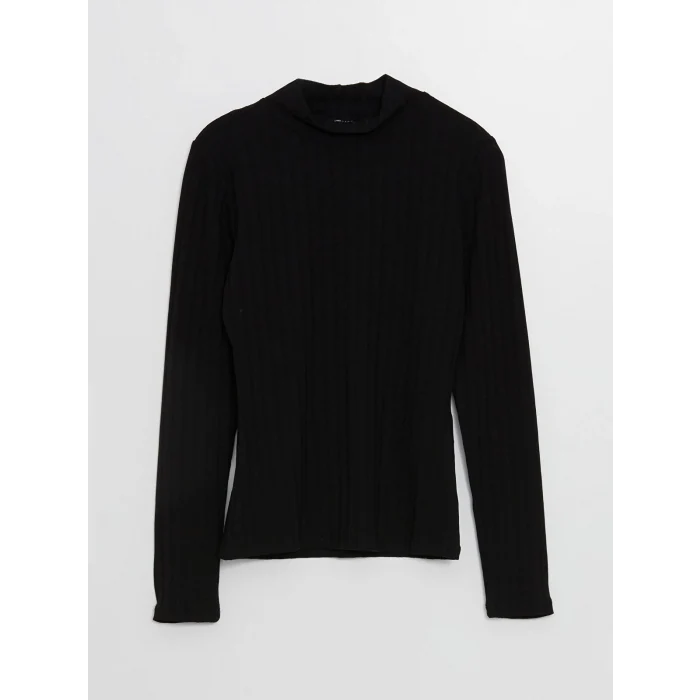 LCWAIKIKI Basic Siyah Dik Yaka Düz Uzun Kollu Kadın Body