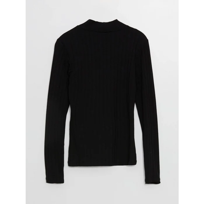 LCWAIKIKI Basic Siyah Dik Yaka Düz Uzun Kollu Kadın Body