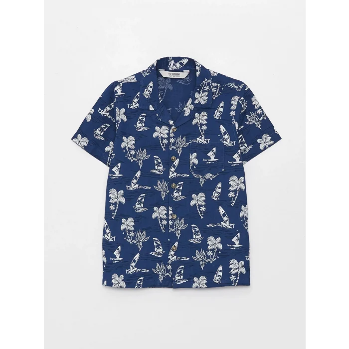 LCW Kids Lacivert Desenli Kısa Kollu Erkek Çocuk Gömlek