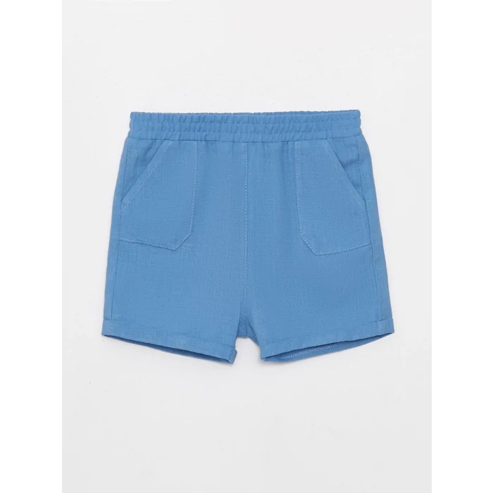 LCW baby Mavi Kısa Kollu Desenli Erkek Bebek Gömlek ve Şort 2li Takım