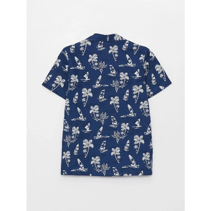 LCW Kids Lacivert Desenli Kısa Kollu Erkek Çocuk Gömlek