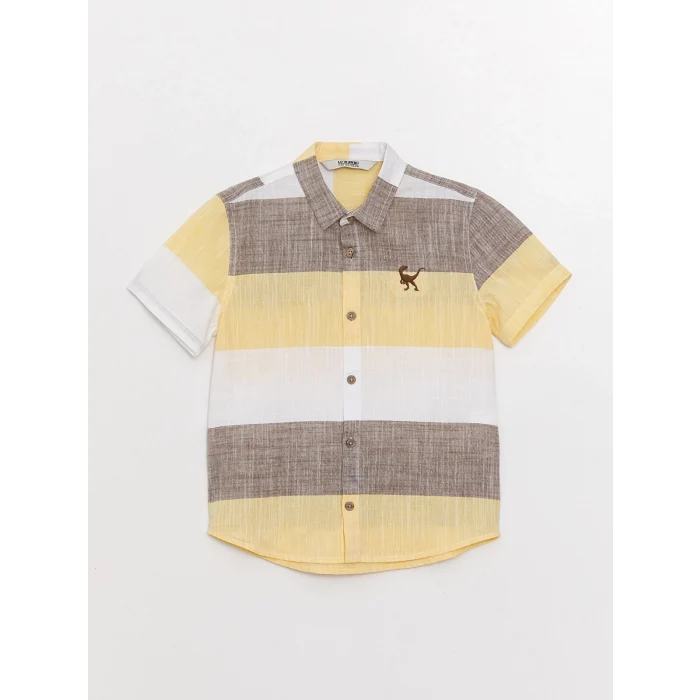 LCW Kids Kahverengi Renk Bloklu Kısa Kollu Erkek Çocuk Gömlek