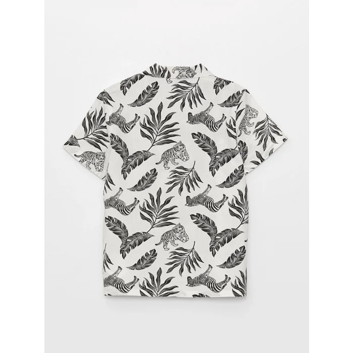 LCW Kids Bej Desenli Kısa Kollu Erkek Çocuk Gömlek