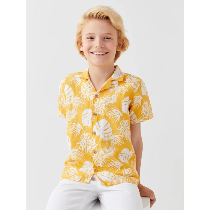 LCW Kids Sari Desenli Keten Karışımlı Erkek Çocuk Gömlek