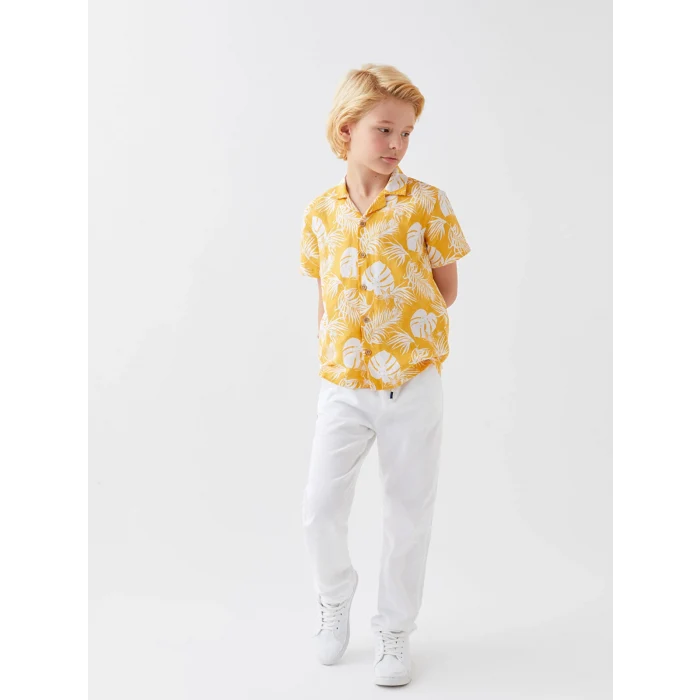 LCW Kids Sari Desenli Keten Karışımlı Erkek Çocuk Gömlek