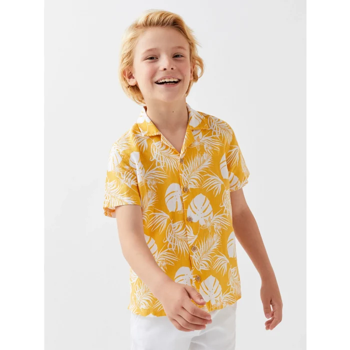 LCW Kids Sari Desenli Keten Karışımlı Erkek Çocuk Gömlek
