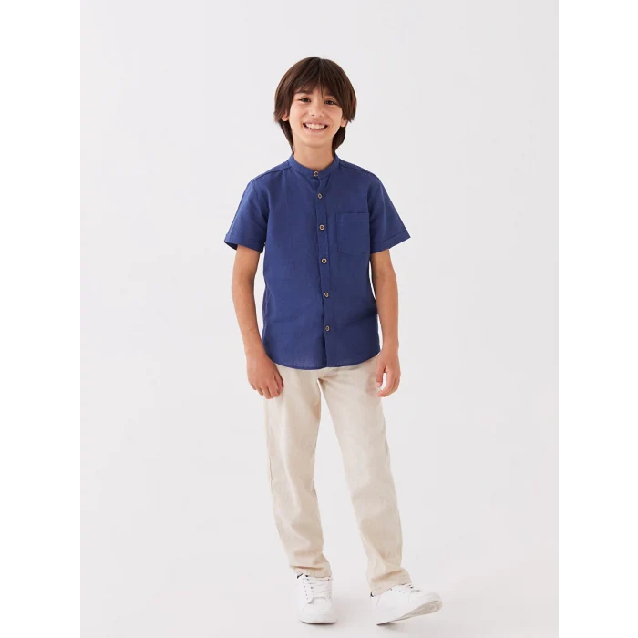 LCW Kids Lacivert Hakim Yaka Keten Karışımlı Erkek Çocuk Gömlek