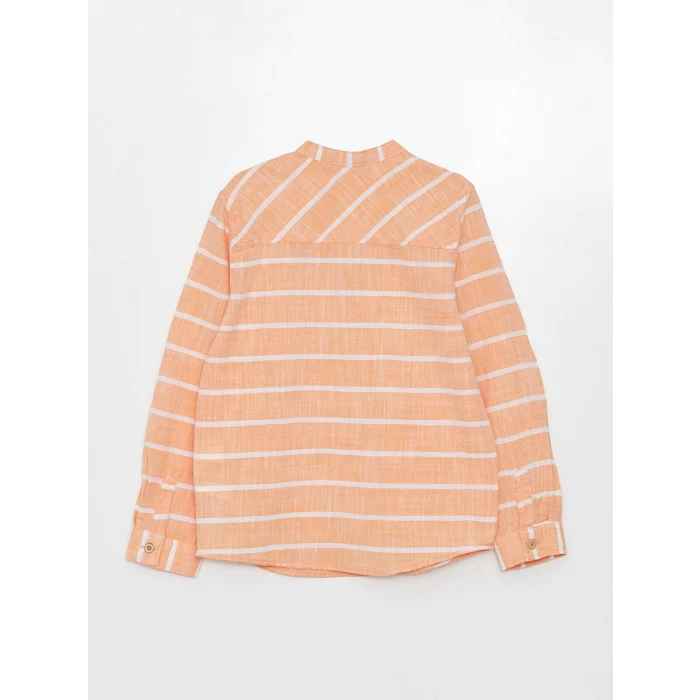 LCW Kids Turuncu Hakim Yaka Çizgili Uzun Kollu Gabardin Erkek Çocuk Gömlek
