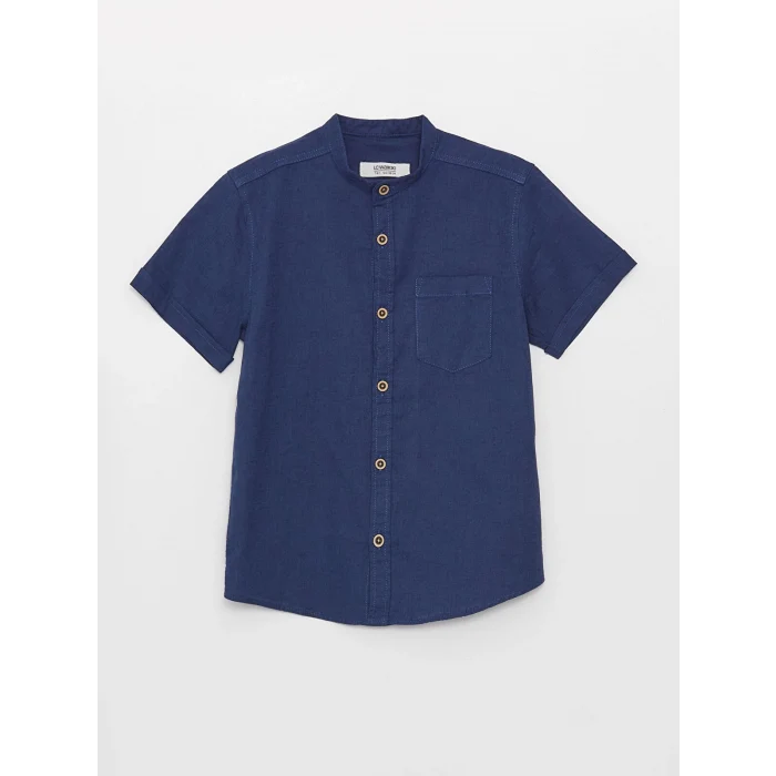 LCW Kids Lacivert Hakim Yaka Keten Karışımlı Erkek Çocuk Gömlek