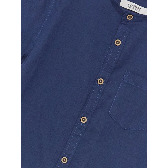 LCW Kids Lacivert Hakim Yaka Keten Karışımlı Erkek Çocuk Gömlek