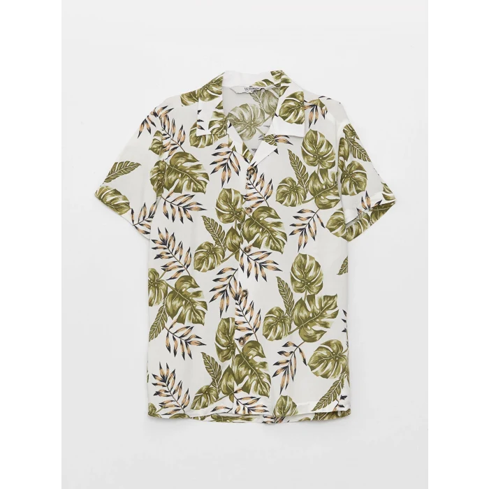 LCW Kids Yeşil Desenli Kısa Kollu Erkek Çocuk Gömlek