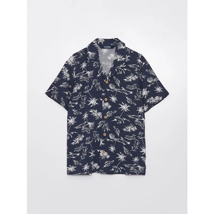 LCW Kids Lacivert Desenli Kısa Kollu Erkek Çocuk Gömlek