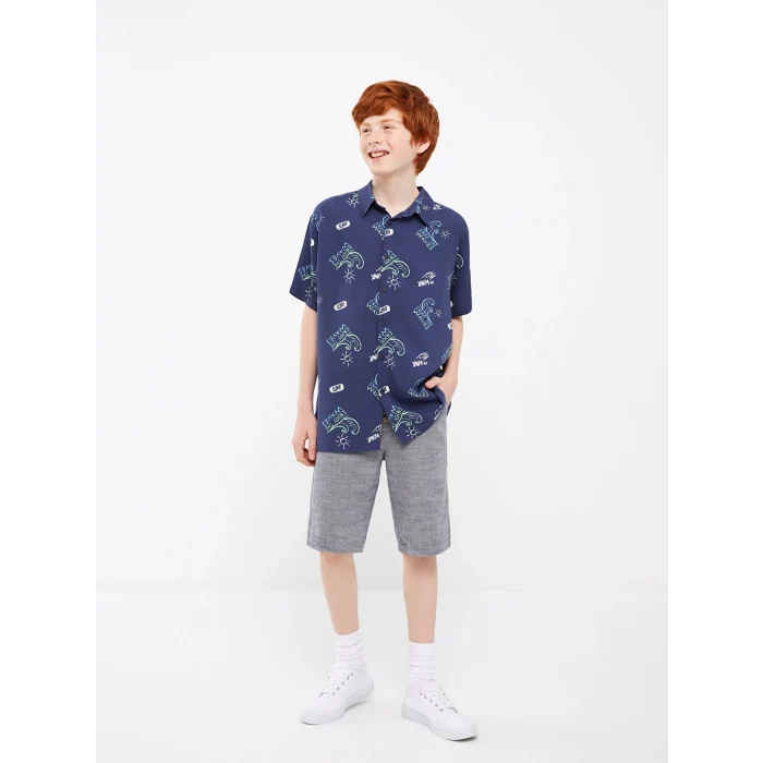 LCW Kids Lacivert Rahat Kalıp Desenli Erkek Çocuk Gömlek