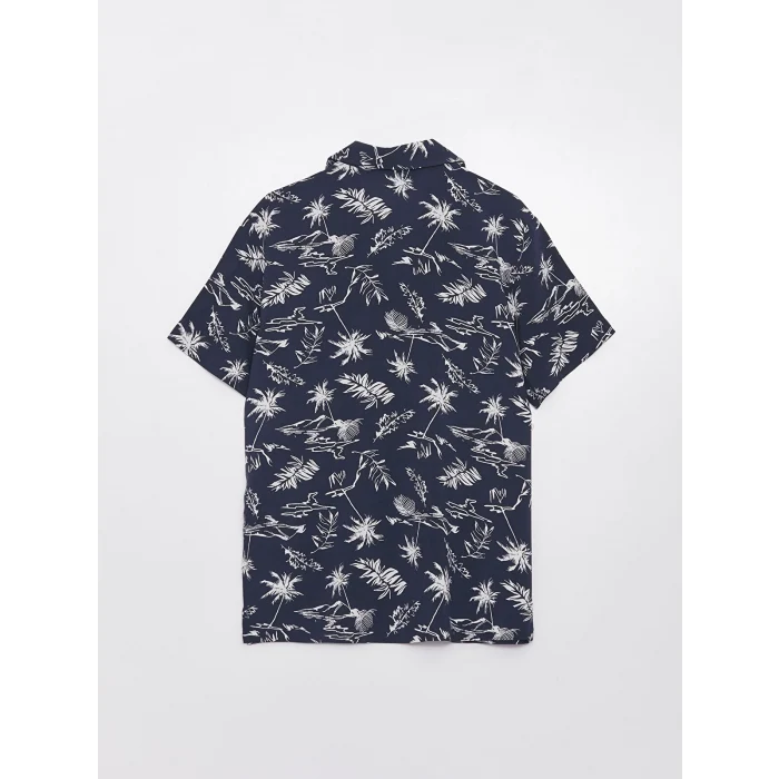 LCW Kids Lacivert Desenli Kısa Kollu Erkek Çocuk Gömlek