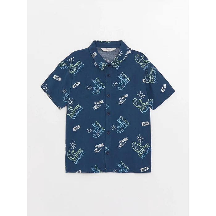 LCW Kids Lacivert Rahat Kalıp Desenli Erkek Çocuk Gömlek