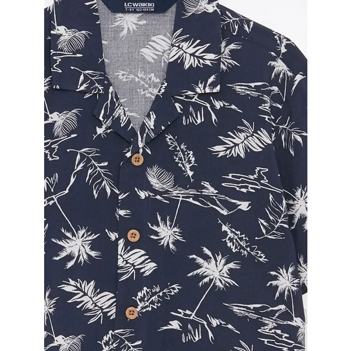 LCW Kids Lacivert Desenli Kısa Kollu Erkek Çocuk Gömlek