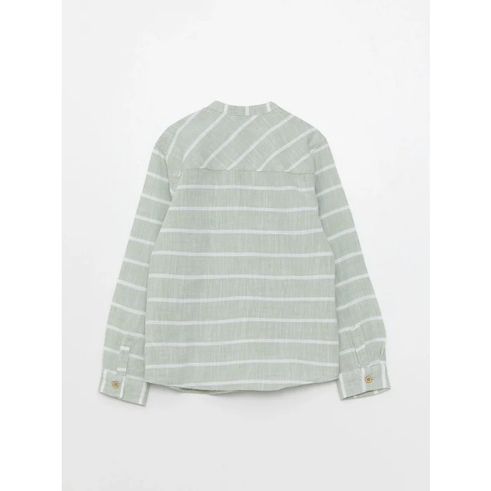 LCW Kids Yeşil Hakim Yaka Çizgili Uzun Kollu Gabardin Erkek Çocuk Gömlek