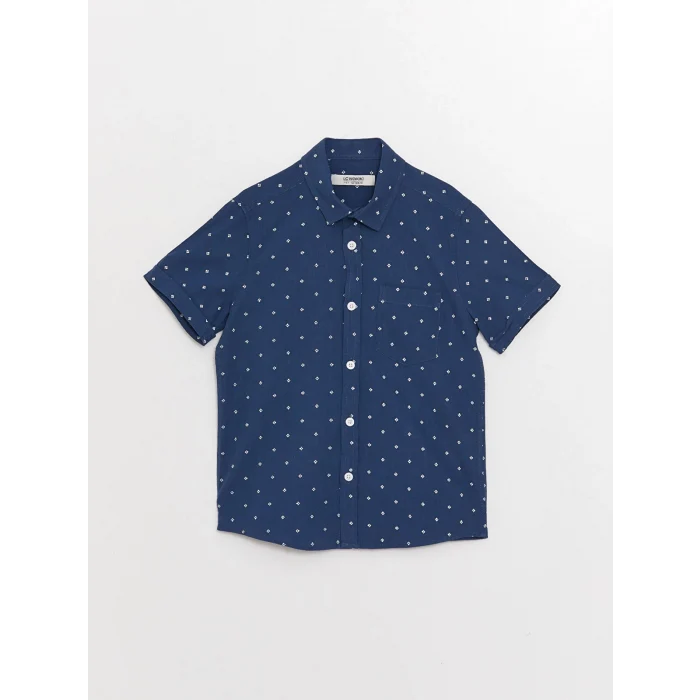 LCW Kids Lacivert Desenli Kısa Kollu Erkek Çocuk Gömlek