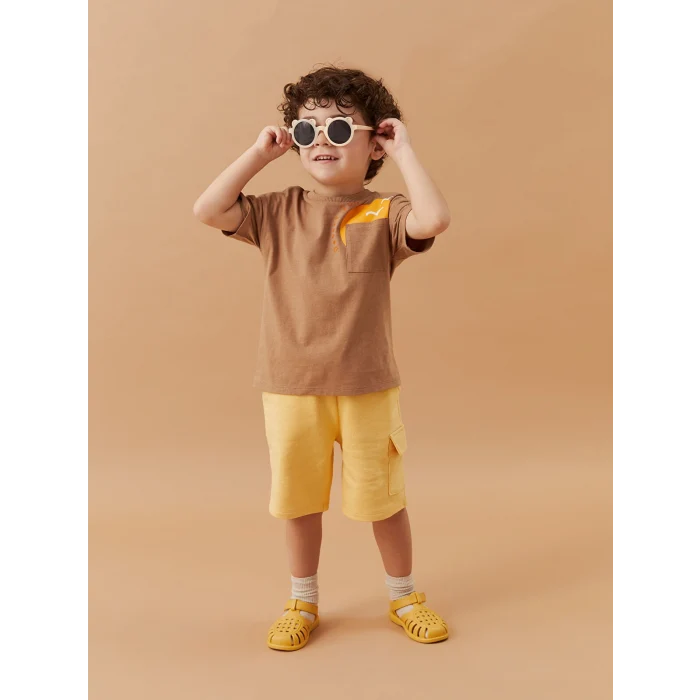 LCW baby Bej Bisiklet Kısa Kısa Kollu Baskılı Erkek Bebek Tişört ve Şort 2li Takım