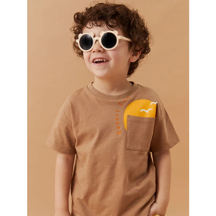 LCW baby Bej Bisiklet Kısa Kısa Kollu Baskılı Erkek Bebek Tişört ve Şort 2li Takım