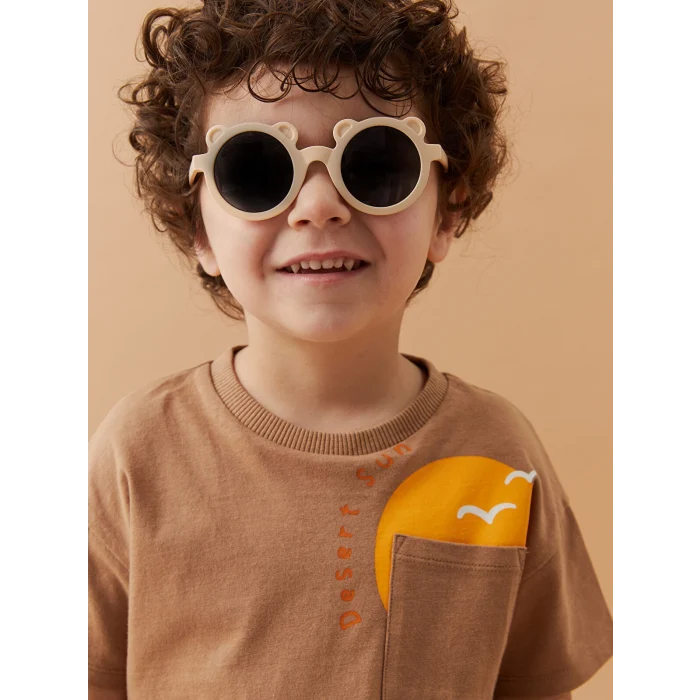 LCW baby Bej Bisiklet Kısa Kısa Kollu Baskılı Erkek Bebek Tişört ve Şort 2li Takım