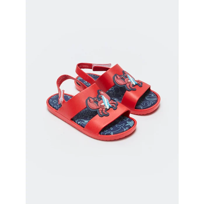 LCW STEPS Bordo Tek Bantlı Patch Detaylı Erkek Çocuk Sandalet