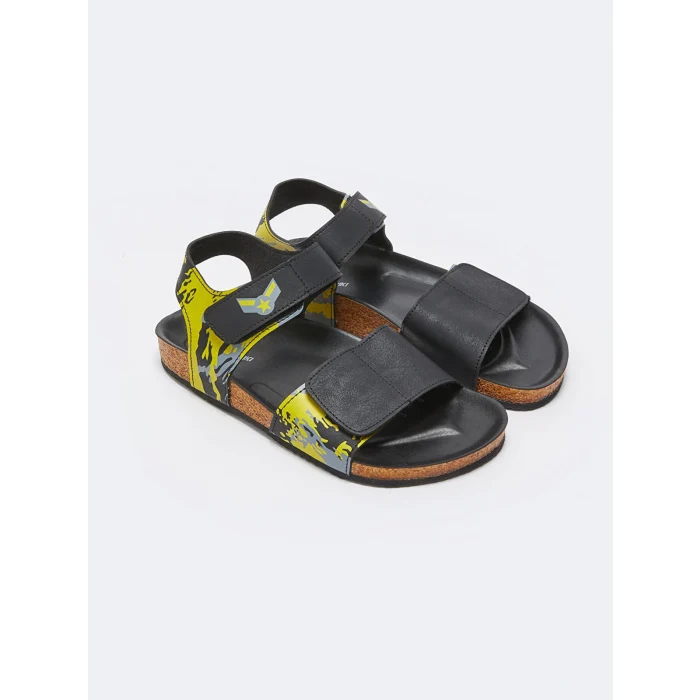 LCW STEPS Siyah Kamuflaj Baskılı Cırt Cırtlı Erkek Çocuk Sandalet