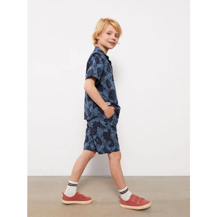LCW Kids Lacivert Desenli Kısa Kollu Erkek Çocuk Gömlek ve Şort