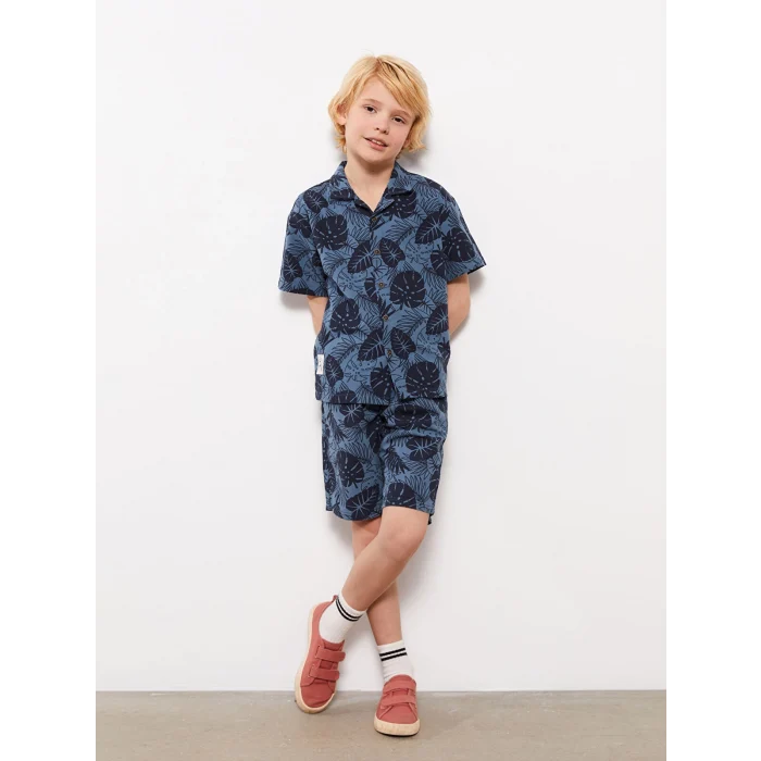 LCW Kids Lacivert Desenli Kısa Kollu Erkek Çocuk Gömlek ve Şort