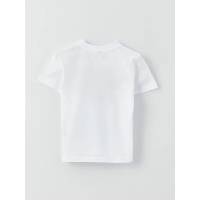 LCW Kids Beyaz Bisiklet Yaka Baskılı Kısa Kollu Erkek Çocuk Tişört ve Şort