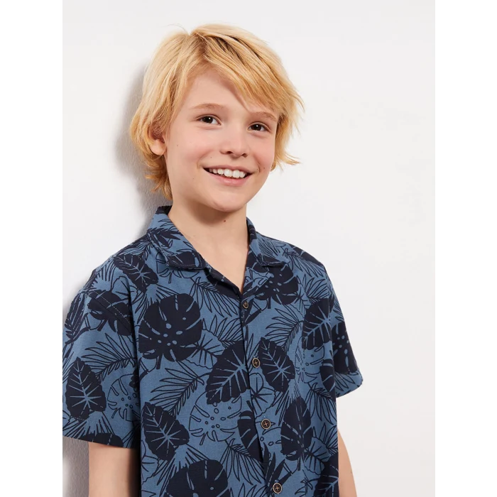 LCW Kids Lacivert Desenli Kısa Kollu Erkek Çocuk Gömlek ve Şort