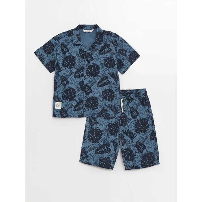 LCW Kids Lacivert Desenli Kısa Kollu Erkek Çocuk Gömlek ve Şort