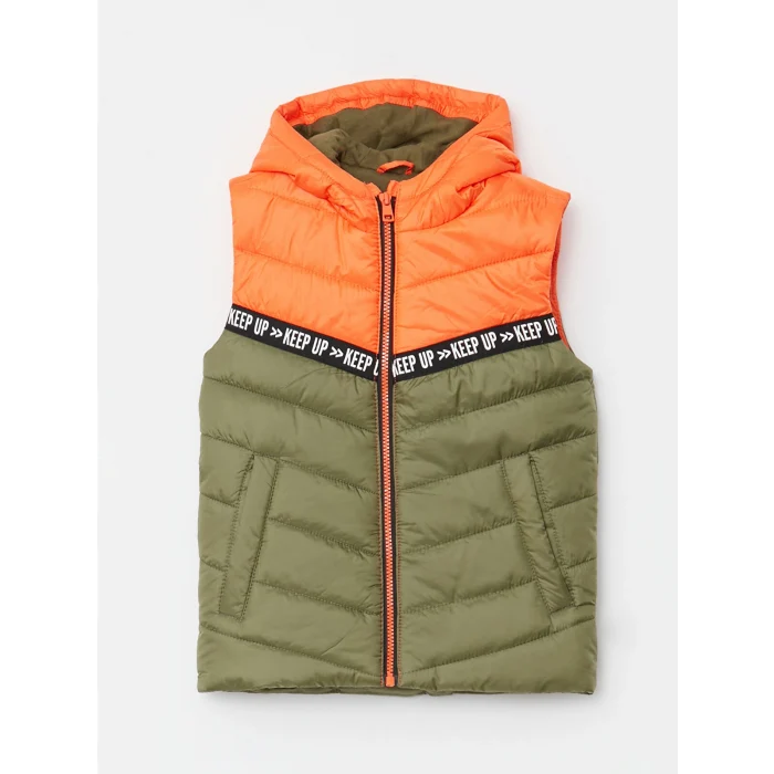 LCW Kids Yeşil Kapüşonlu Renk Bloklu Erkek Çocuk Şişme Yelek