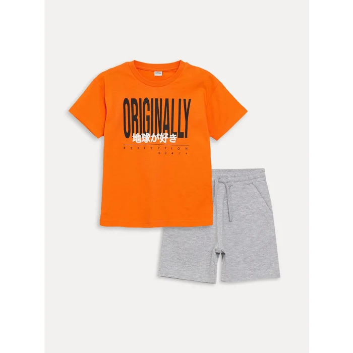 LCW Kids Turuncu Rahat Kalıp Erkek Çocuk Tişört ve Şort