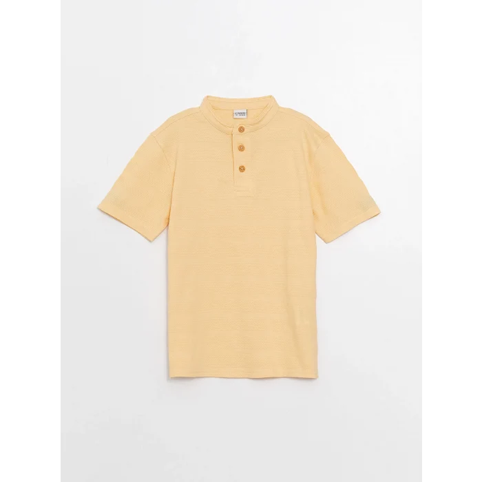 LCW Kids Turuncu Hakim Yaka Kendinden Desenli Kısa Kollu Erkek Çocuk Tişört