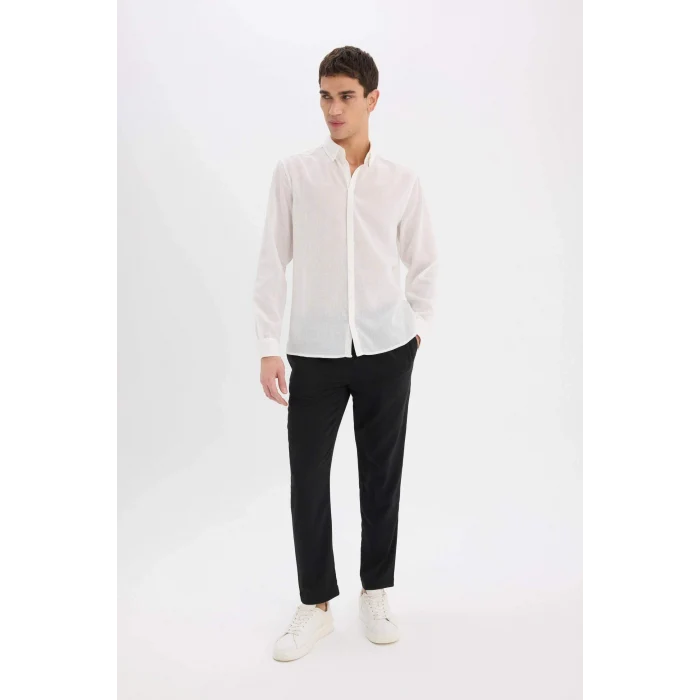 Defacto E4790 Siyah Relax Fit Rahat Kesim Kısa Paça Keten Görünümlü Yazlık Kumaş Pantolon