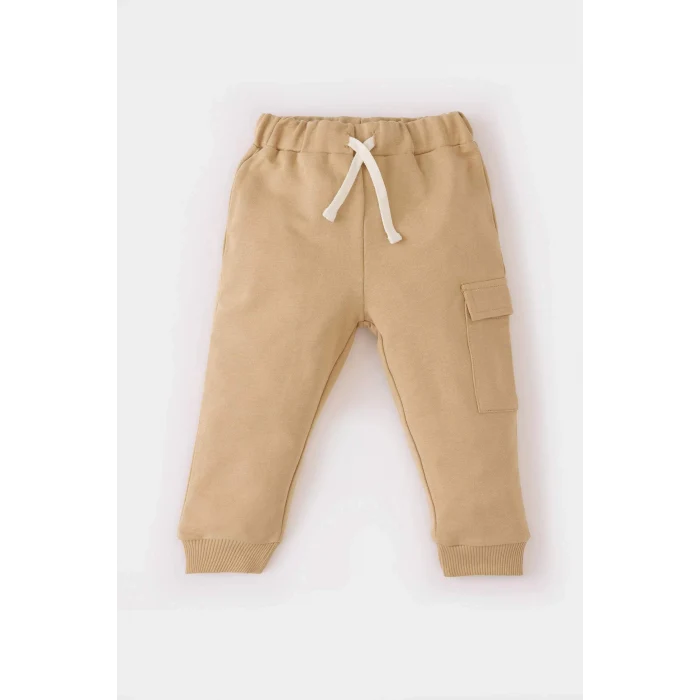 Defacto D9594 Ekru Erkek Bebek 2li Takım Bisiklet Yaka Baskılı Sweatshirt Beli Lastikli Eşofman Altı