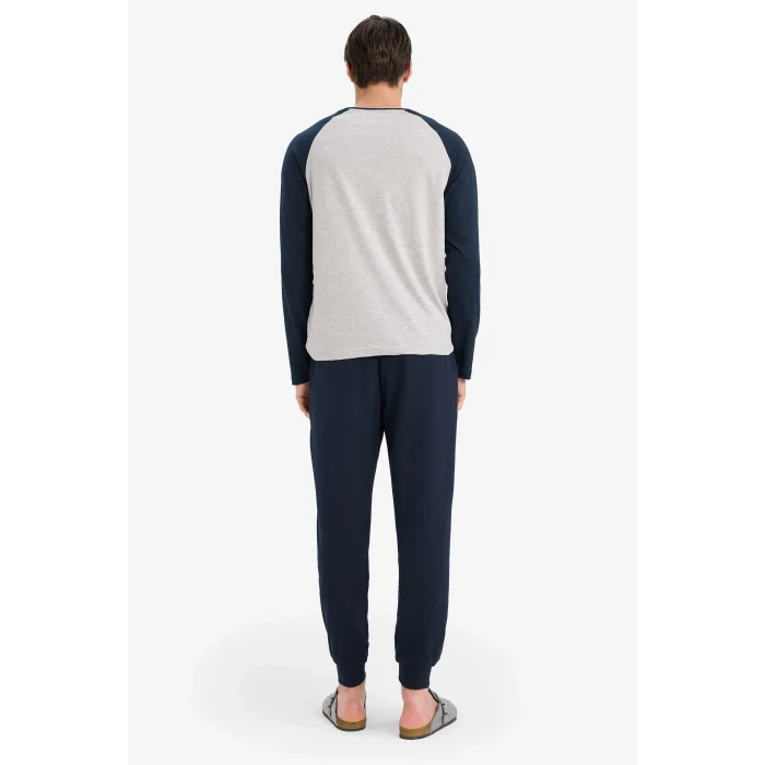 Defacto E0496 Gri Regular Fit Pijama Takımı Baskılı Uzun Kollu Üst Uzun Alt