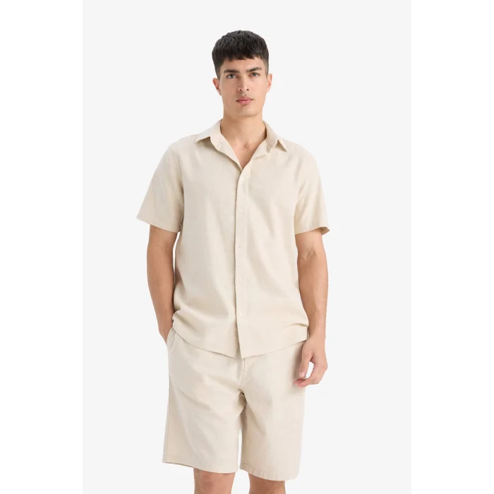 Defacto C7381 Bej %100 Pamuk Relax Fit Cepli Keten Görünümlü Bermuda Şort