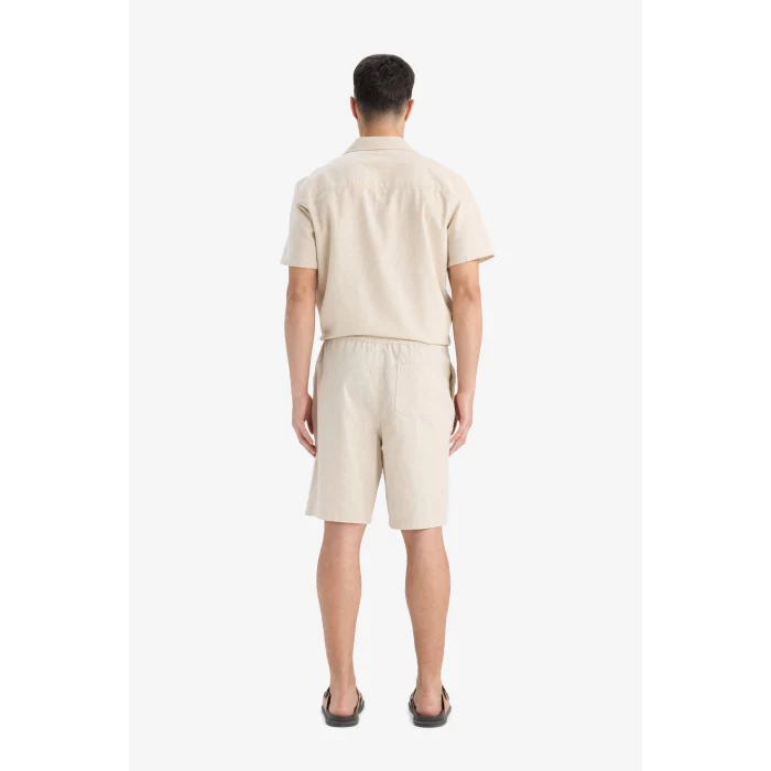 Defacto C7381 Bej %100 Pamuk Relax Fit Cepli Keten Görünümlü Bermuda Şort