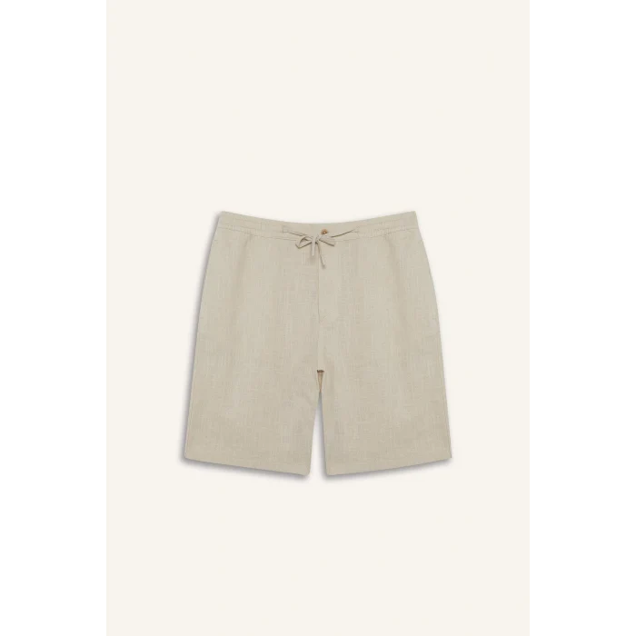 Defacto C7381 Bej %100 Pamuk Relax Fit Cepli Keten Görünümlü Bermuda Şort