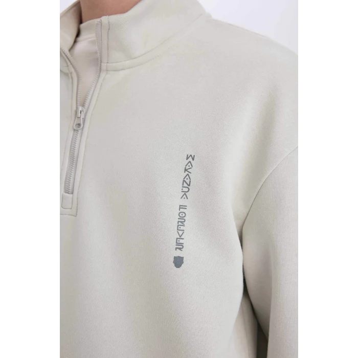 Defacto D6771 Gri Marvel Boxy Fit Dik Yaka Fermuarlı Sırt Baskılı Sweatshirt