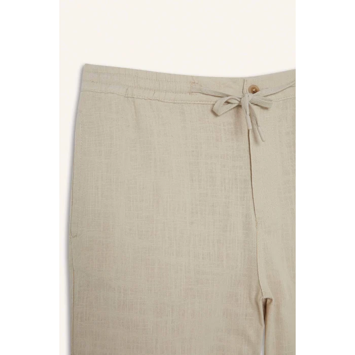Defacto C7381 Bej %100 Pamuk Relax Fit Cepli Keten Görünümlü Bermuda Şort
