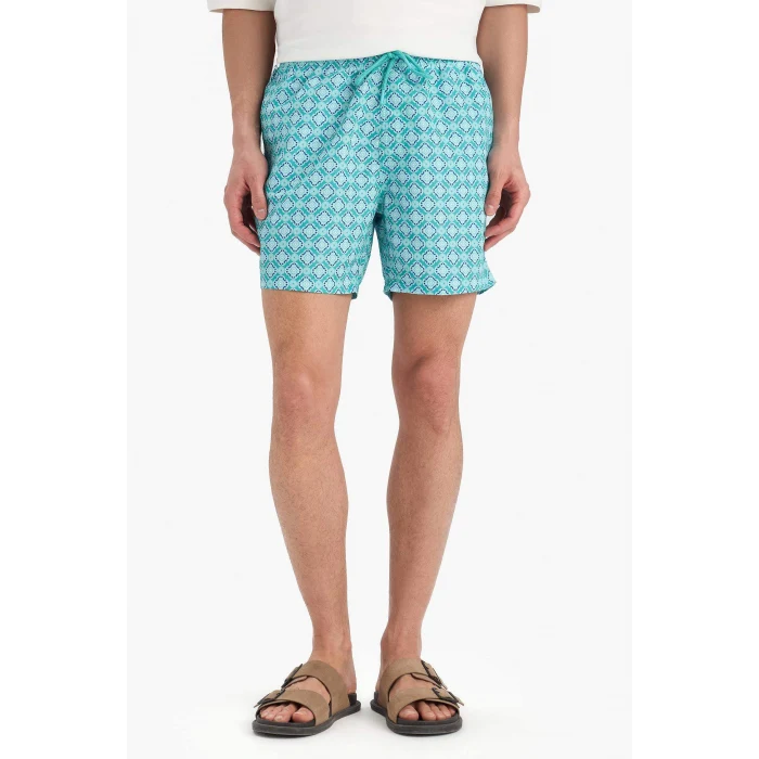 Defacto E0976 Yeşil Desenli File Astarlı Kısa Boy Deniz Şortu