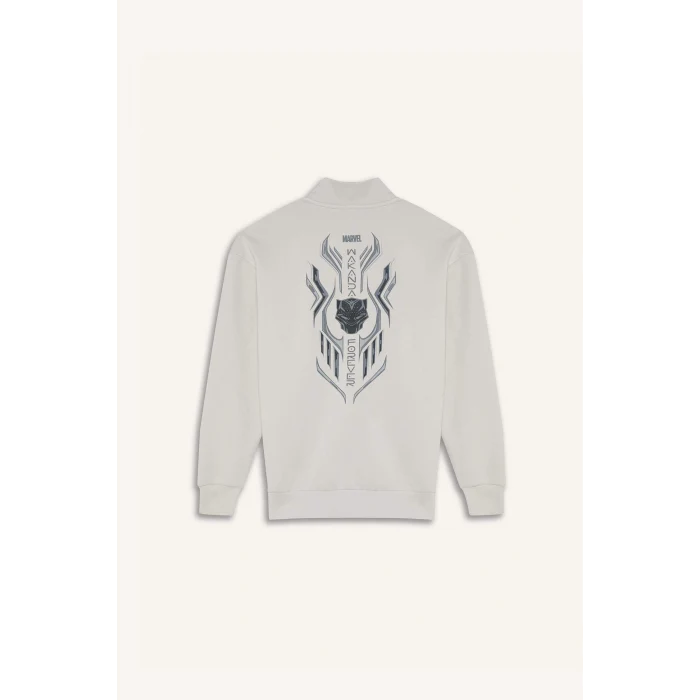 Defacto D6771 Gri Marvel Boxy Fit Dik Yaka Fermuarlı Sırt Baskılı Sweatshirt